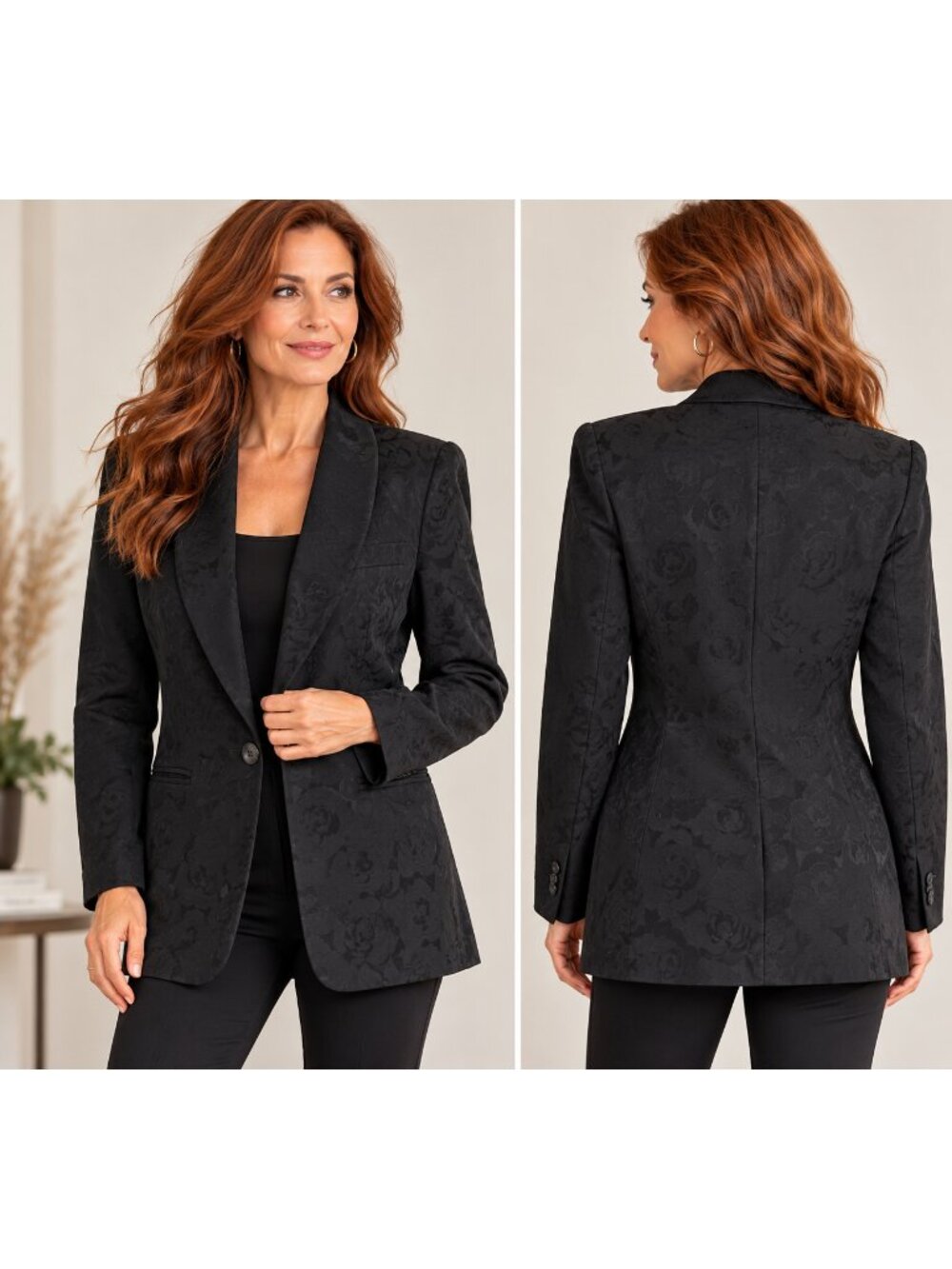 Joan & David Vintage 90s Black Rose Jacquard Blazer 8 Goth Whimsigoth Tailored